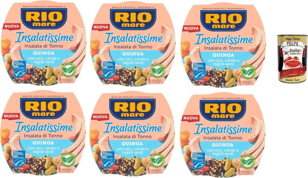 Rio Mare Insalatissime di tonno Gusto Quinoa, Tuna Salad, Tuna salad with quinoa, chickpeas, carrots and green beans 6x 220g + Italian Gourmet polpa 400g