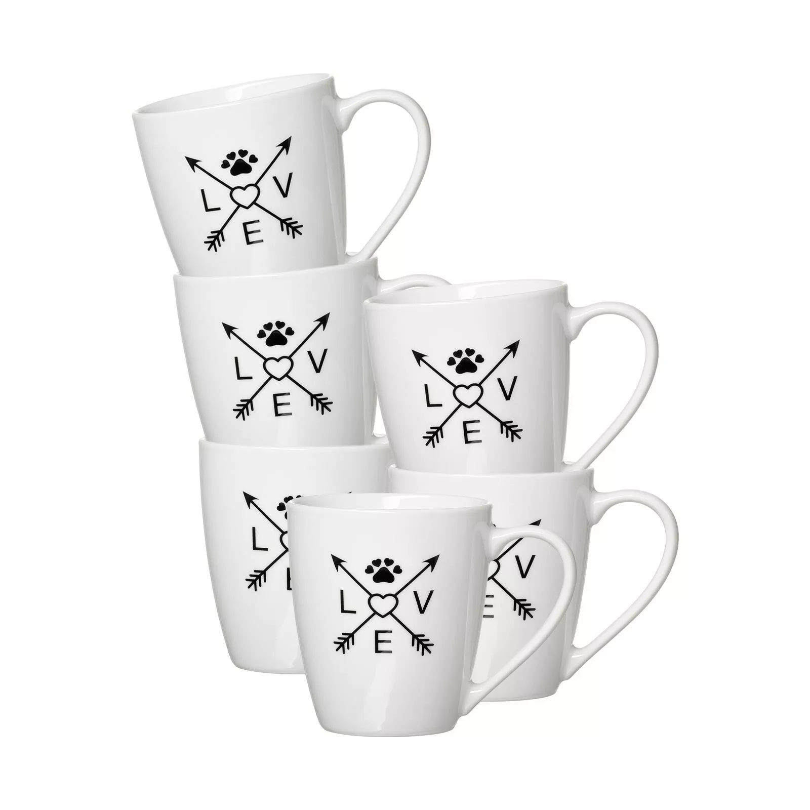 Ritzenhoff Breker Mika Love coffee mugs, white, 360 ml, set of 6