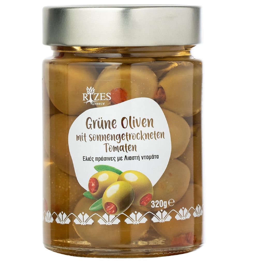 Gato-GmbH Rizes Greece Green Olives with sun-dried tomatoes (320 g) 320g