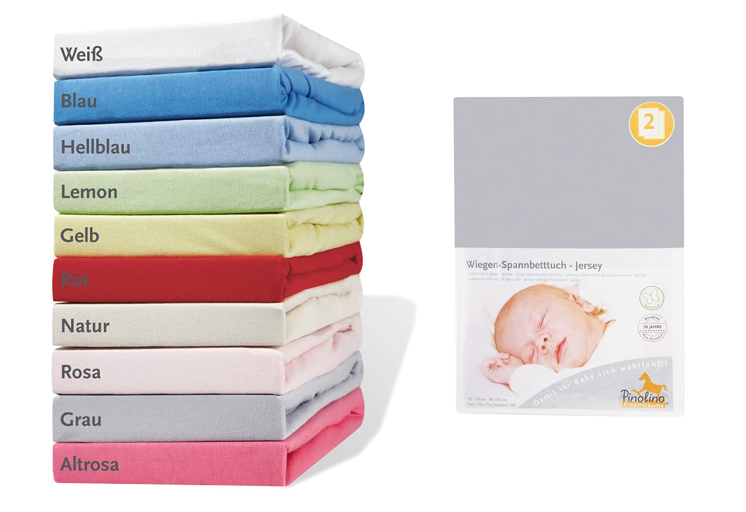 Pinolino 540004-8D Double Pack Fitted Sheet, Grey