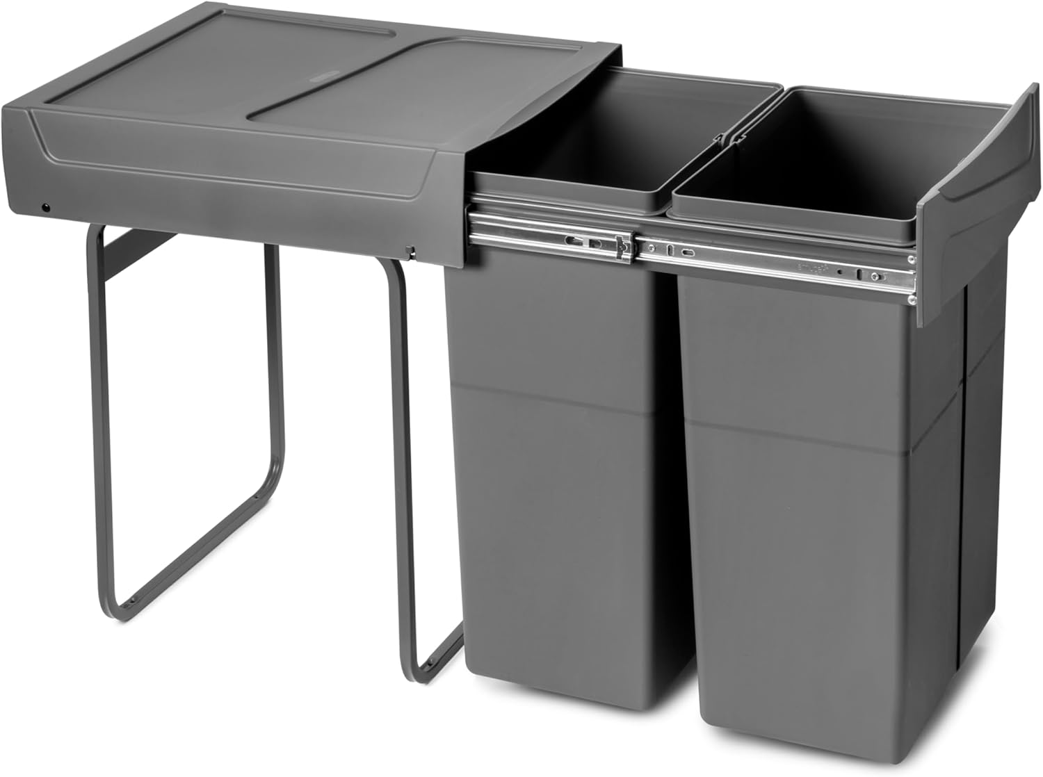 Emuca - Recycling container for the kitchen, floor mounting and hand extension, 2 x 25 l, plastic anthracite gray