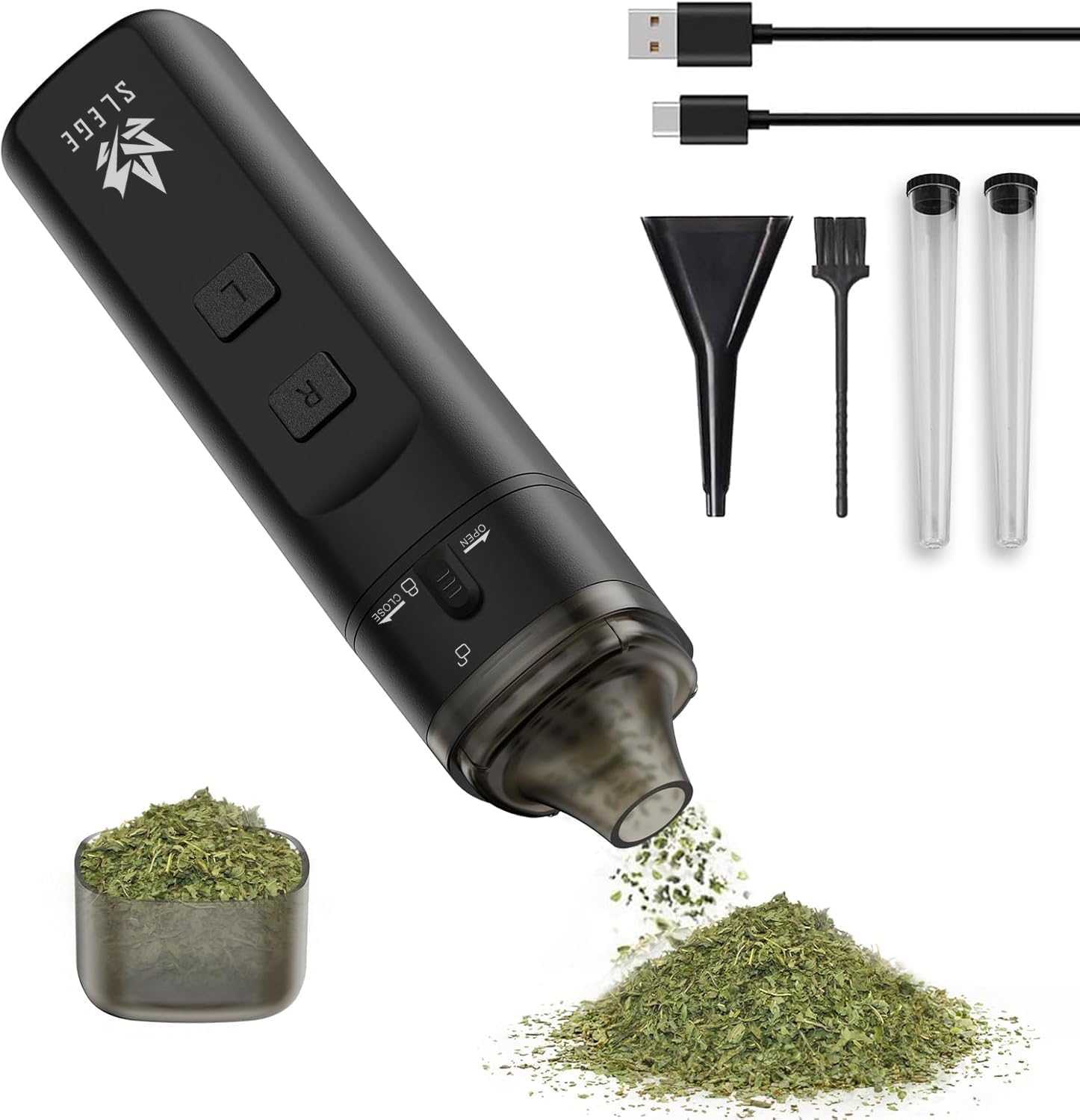 Electric Grinder, Electric Spice Mill, Mill for Spices / Pollen, Super Power 7 Nm Fast Grinding, 2-Way Grinding without Stuck, with Funnel, Bowl, Cone Tube (Black)