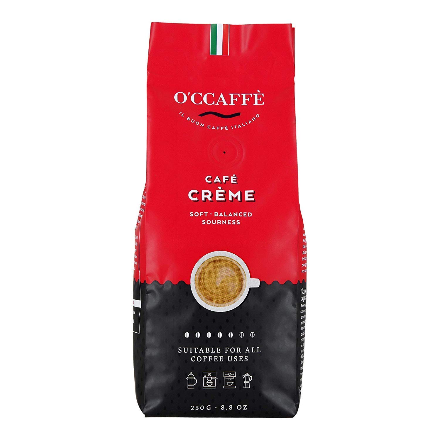 O'CCAFFE' O'CCAFF? Cafe? Cream | 250 g whole coffee beans | Low Low Aromatic Coffee Crema | Extra Slow Drum Service from Italian Family Business