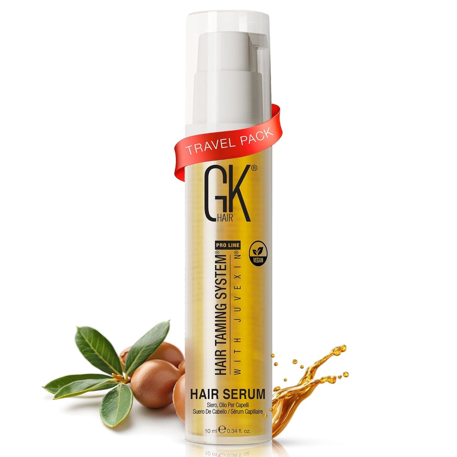 GK HAIR Global Keratin 100% Organic Argan Oil Anti Frizz Hair Serum (0.34 fl oz / 10 ml) Styling Smoothing Strengthening Hydration & Nutrition Heat Protection Shine Frizz Control Dry Damage Hair
