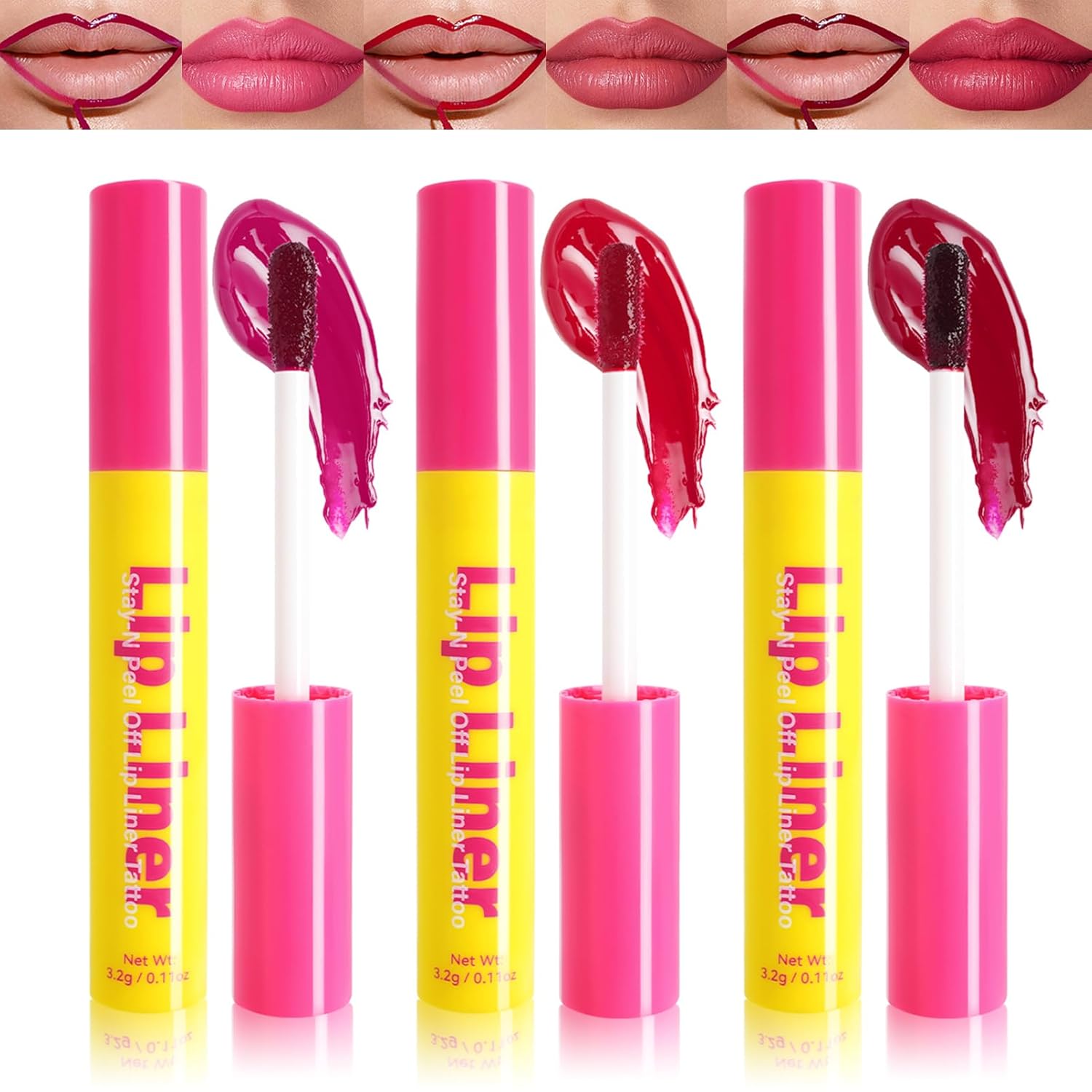 EONFAVE Peel Off Lip Liner Stain, 3 Colors Lip Stain Peel Off Matte Finish, Long-Lasting Removable Lip Liner Tattoo, Waterproof & Smudge-proof Lip Stain, Highly Pigmented Lip Ink, Transfer-Resistant Lip