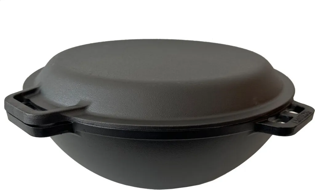 ROBARI Kazan Cast Iron 12 Liter Kazan with Cast Iron Pan Lid Wok Asia