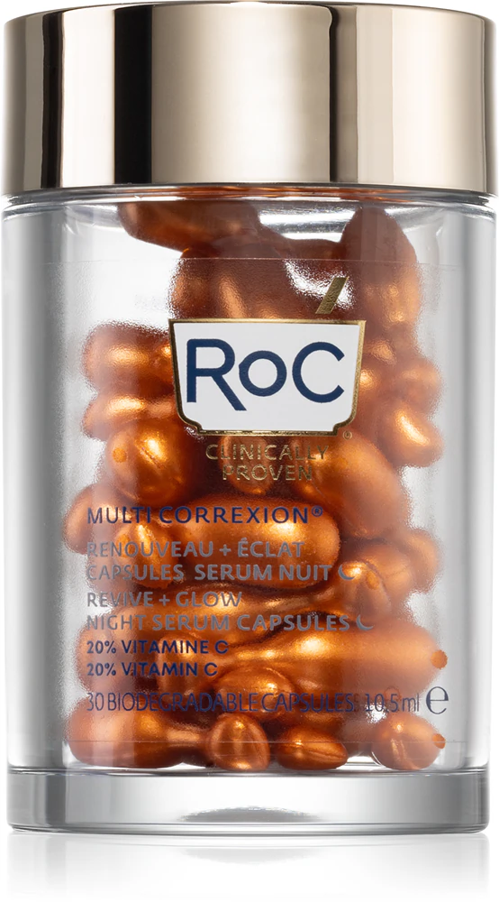 RoC Multi Correxion Revive + Glow Active night serum with vitamins in capsules