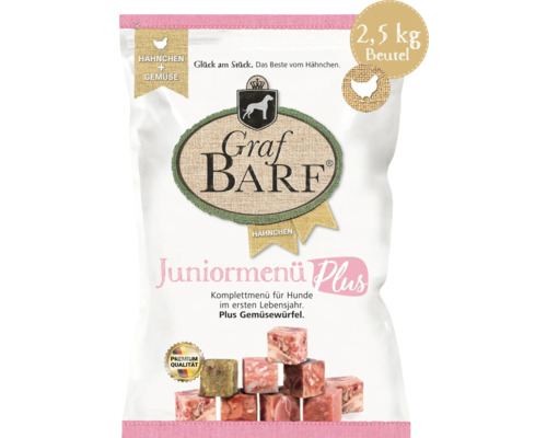 Raw pet food for dogs, frozen BARF, Graf BARF Junior Plus Chicken 2.5 kg, deep-frozen