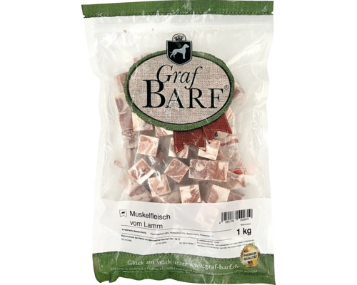 Raw dog food, frozen BARF, Graf BARF muscle meat lamb, 1.0 kg, deep-frozen