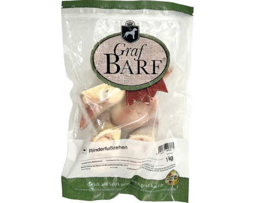 Raw pet food, frozen dog food BARF, Graf BARF beef foot toes, raw and frozen, 1.0 kg, deep-frozen