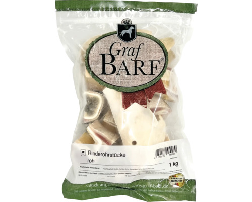 Raw pet food, frozen dog food BARF Graf BARF beef ear pieces, raw and frozen, 1.0 kg, deep-frozen