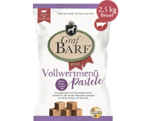 Raw dog food, frozen BARF, Graf BARF complete menu, beef pâté, 1 kg, deep-frozen