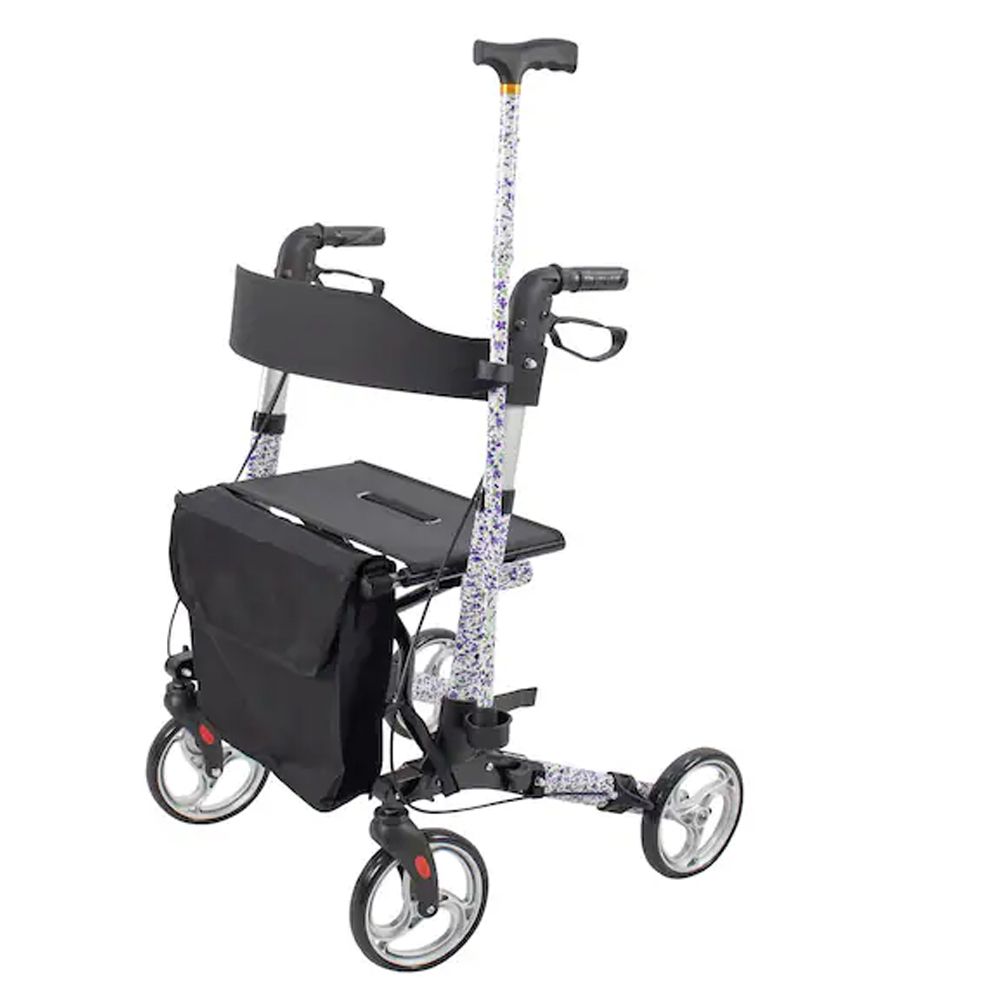 Lightweight 3-folding rollator set with walking stick