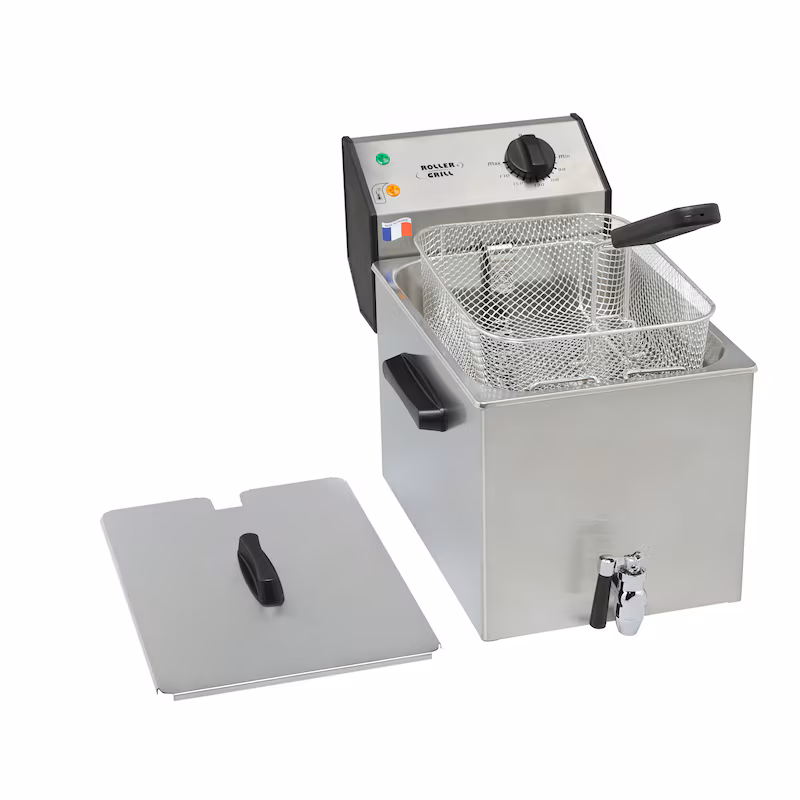 ROLLER GRILL deep fryer with drain tap, 8 liters, dimensions 265 x 450 x 360 mm (W x D x H)