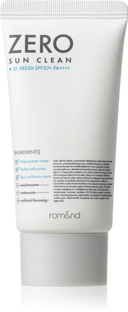 rom&nd Zero Sun Clean protective mineral facial fluid SPF 50+