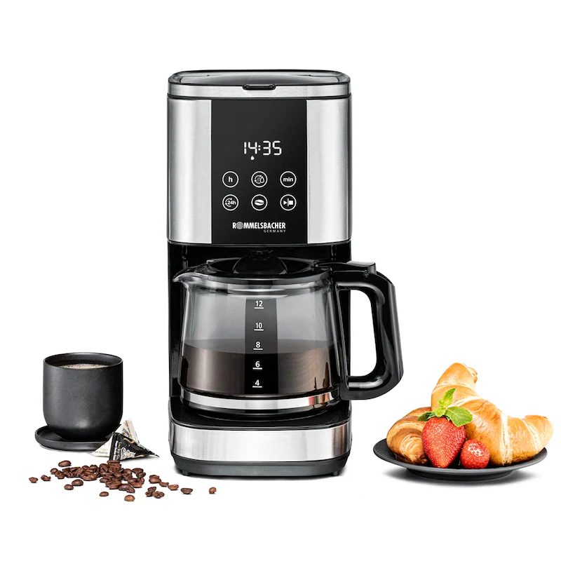 ROMMELSBACHER FKM 1000 filter coffee machine, 1.5 liter water tank, glass carafe, start time delay, keep-warm function, 1x4 filter holder, permanent filter