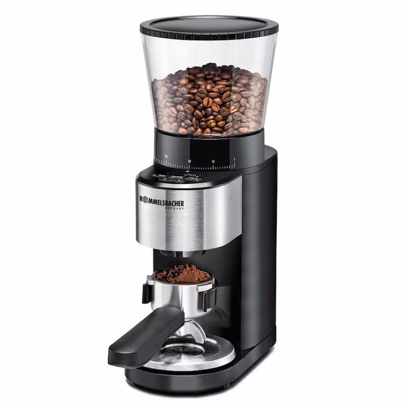 ROMMELSBACHER EKM 500 coffee grinder, conical burr grinder, precision scale, 39 grind settings, 5 function buttons for individual and flexible use