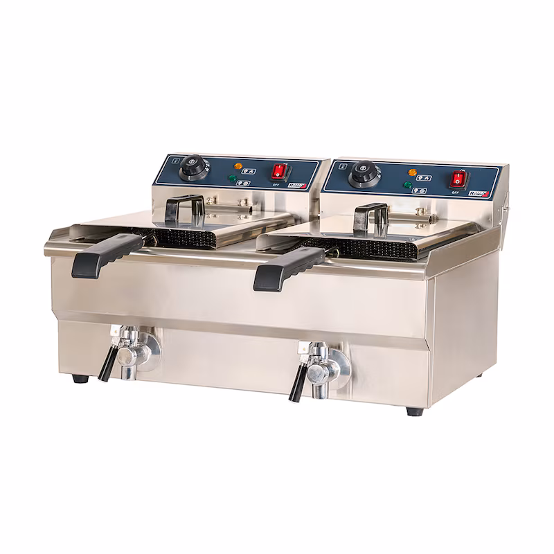 Romux® Professional Electric Fryer 10+10 Liter Tabletop Double Fryer | Stainless Steel Fryer with Drain Tap 10000 W with Safety Thermostat