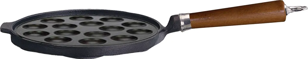 RONNEBY BRUK Poffertjes Pan Maestro Cast Iron with Brown Beechwood Handle Ø24cm