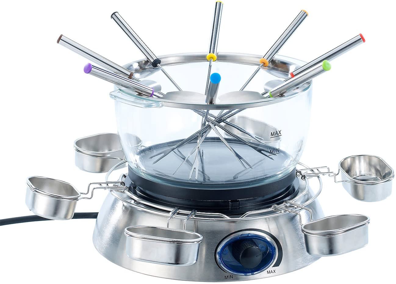 Rosenstein & Söhne Electric Fondue Set with Glass Bowl 1300 Watt