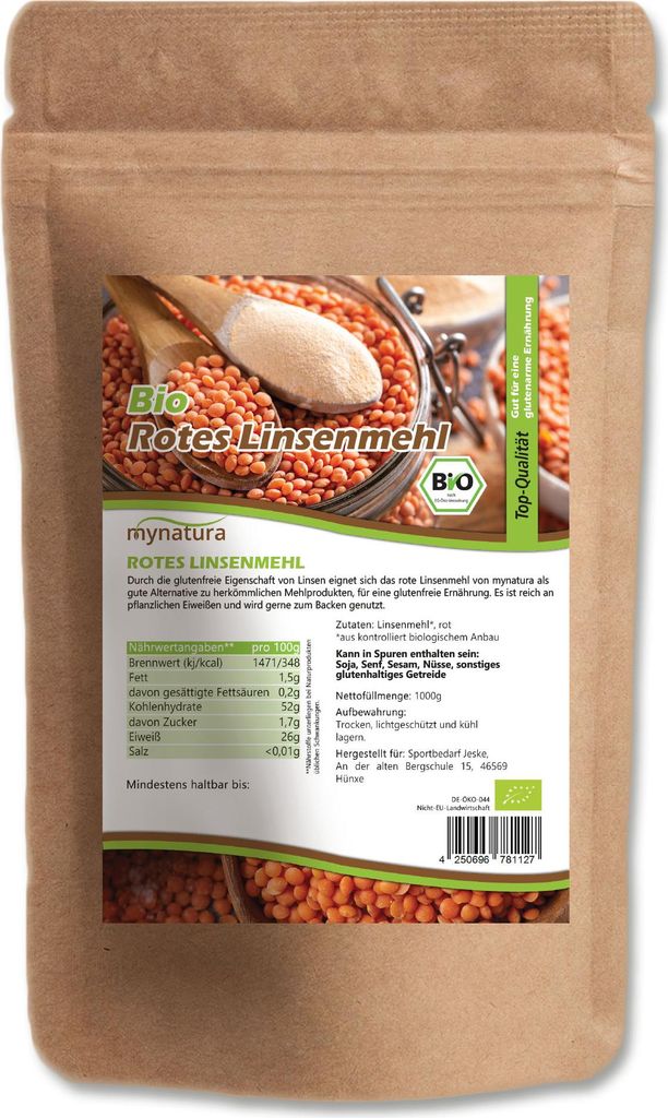 Red lentil flour – Gluten-free plant-based flour for baking & cooking | Mynatura 3x1kg 3000g