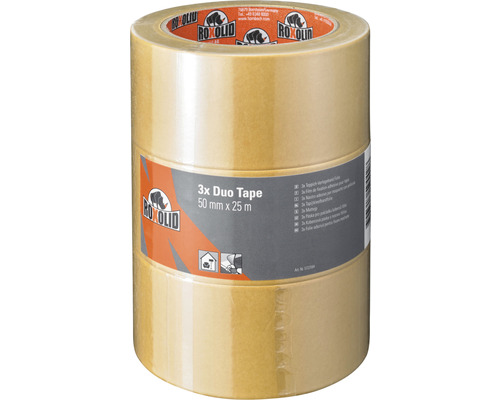 ROXOLID Duo Tape Double-Sided Adhesive Tape Carpet Tape Set Brown 3 x 50 mm x 25 m