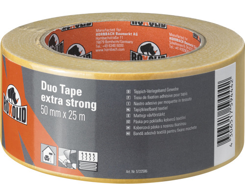 ROXOLID Duo Tape extra stron double-sided adhesive carpet fabric tape brown 50 mm x 25 m