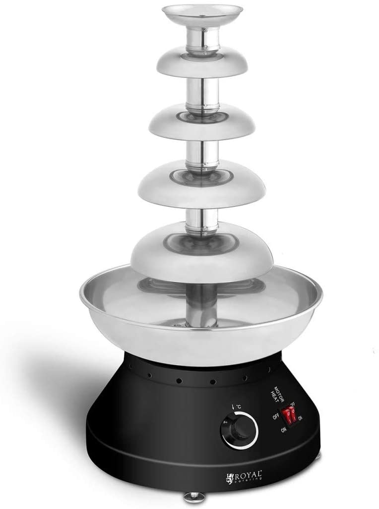 Royal Catering Chocolate Fondue Chocolate Fountain Stainless Steel RCCF-210 (215 W, 5 Levels, 30-110 °C, 4 L Capacity, 10-12 Hours Working Cycle)