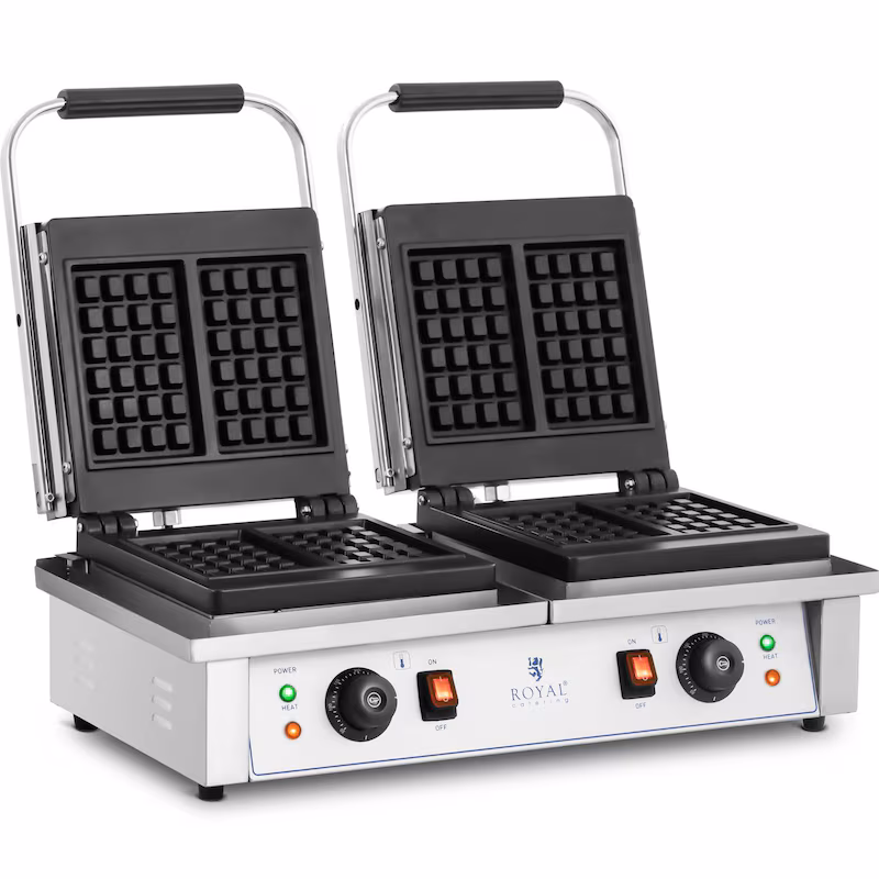 Royal Catering Double Waffle Iron - Belgian Waffles - 2 x 2000 W