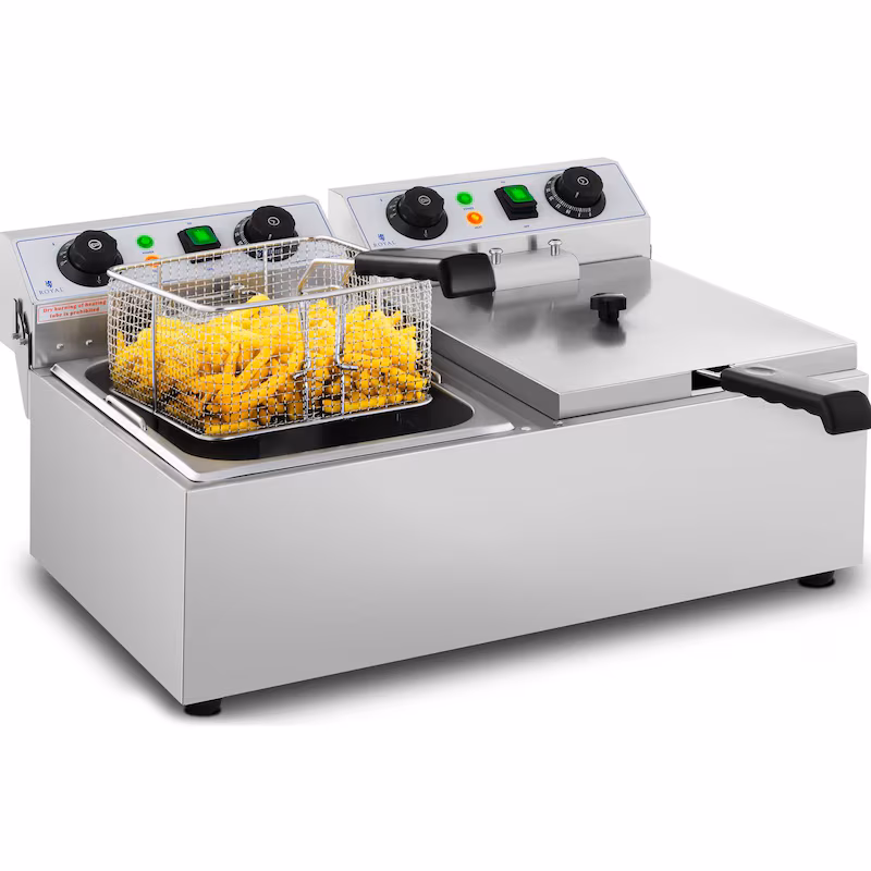 Royal Catering Electric Double Fryer - 2 x 10 l - 6400 W - Timer -