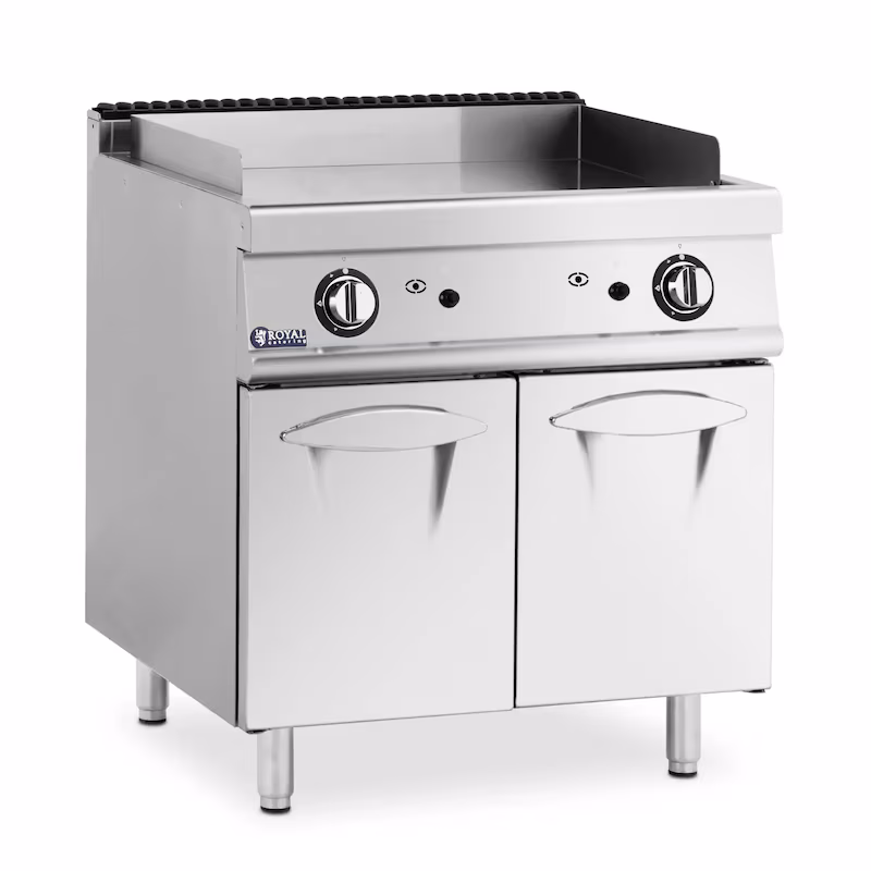 Royal Catering Gas Grill Plate - 12 kW - smooth - 50 - 300 °C - Propane / LPG / Natural Gas - Base Cabinet -