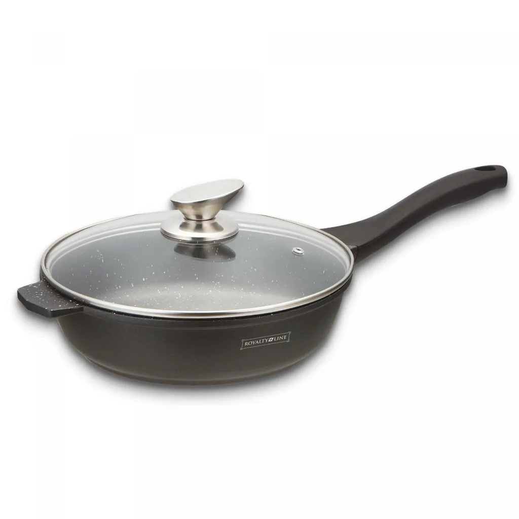 Royalty Line RL-BDF28-M: Marble-coated frying pan with glass lid