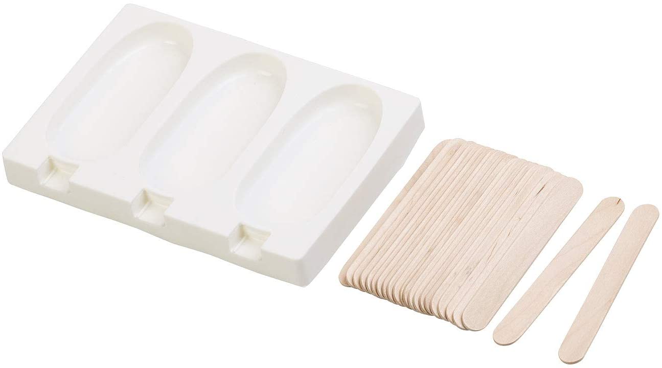 Rosenstein & Söhne Ice moulds: silicone mould for 3 ice lollies, each 80 ml, with 24 wooden sticks (silicone ice mould)