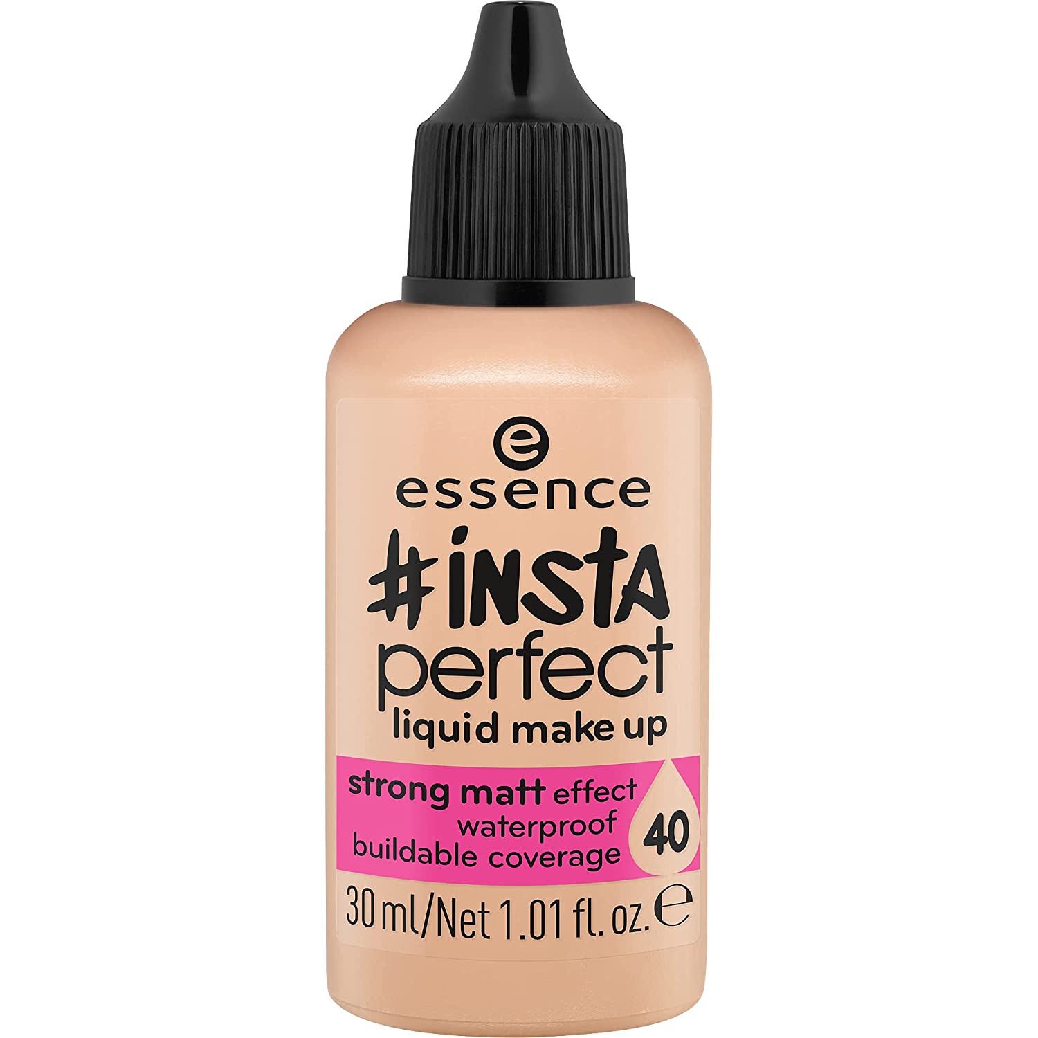 essence cosmetics essence insta perfect liquid make-up, foundation, no. 40 pretty beige, nude, matte, natural, matte, oil-free, waterproof, alcohol free (30 ml), ‎40 beige