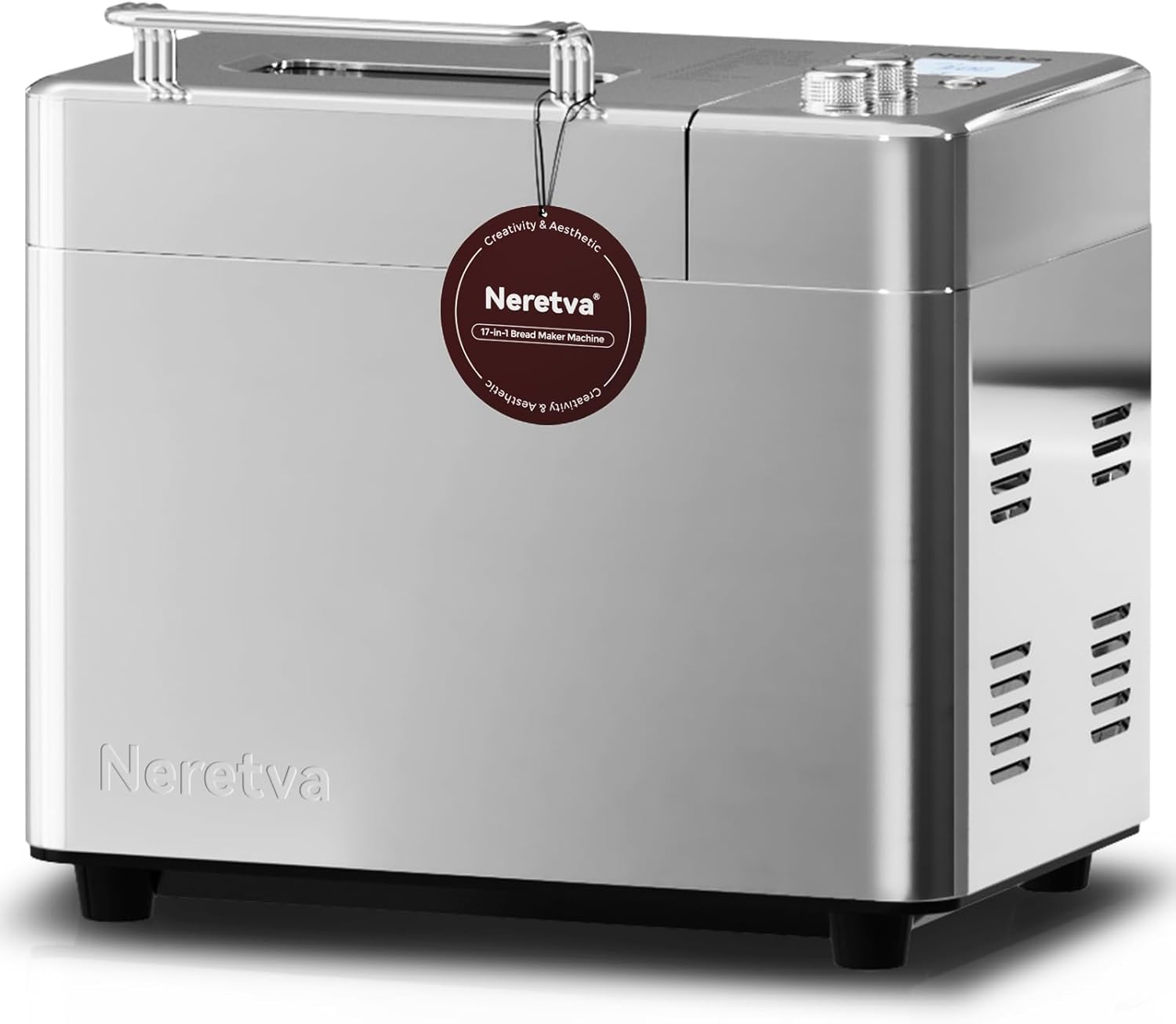 Neretva Bread Maker, 17 Programs & 1 kg Capacity Bread Maker with Car Nut & Fruit Dispenser, Bread Maker, Non-Stick Ceramic Mould, 15H Timer & 1H Warm, Low Noise, Stainless Steel
