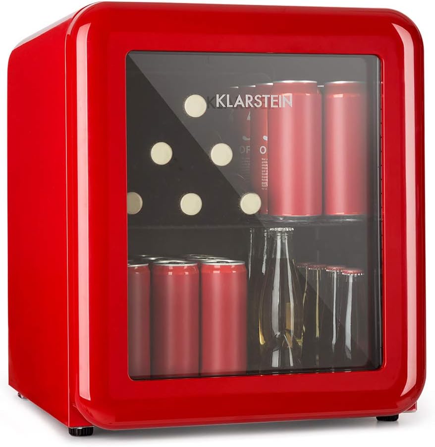 Klarstein PopLife Drink Cooler Mini Bar Retro Fridge 0-10°C Only 39dB 48L Eco Friendly Double Glazed Door Retro Red
