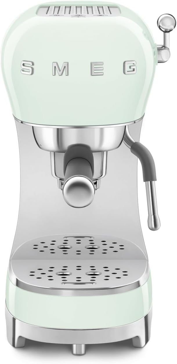 Smeg, ECF02PGEU Espresso Coffee Machine, Cappuccino Steam Function, Thermoblock, Large Cup Housing and Double Coffee Function, 1 L Water Tank, User-friendly Operating System, 1350 W, Pastel Green