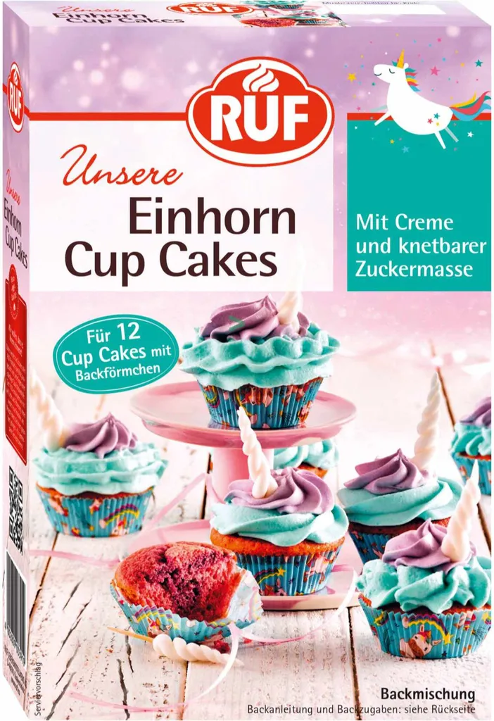Ruf Unicorn Cup Cakes Baking Mix with Baking Cups Cream and Kneadable Sugar Paste (365g Pack)