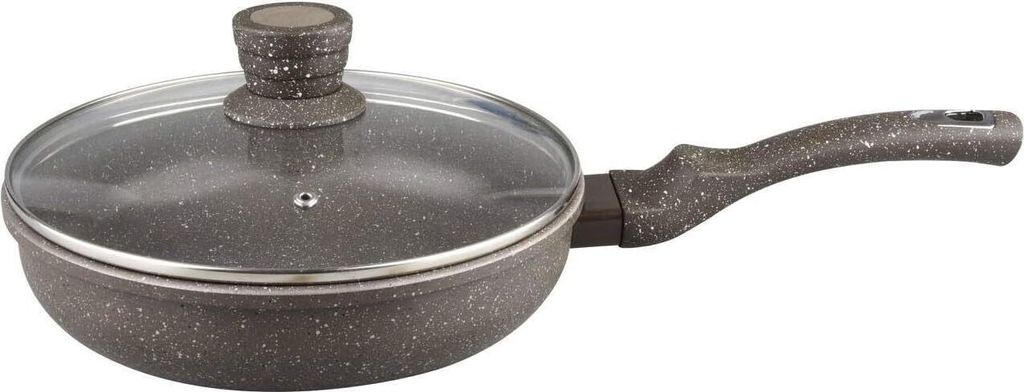 rukauf HQ frying pan (deep) with glass lid - non-stick granite ceramic coating (24cm)