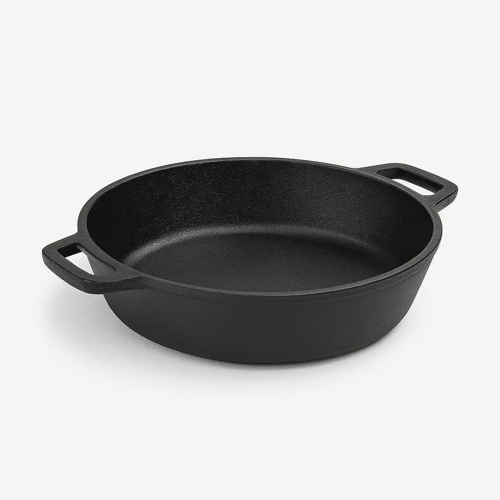Maysternya Round cast iron grill pan - ø 24 x 6 cm - BBQ accessory - Robust frying pan for outdoor kitchen, oven & grill - Black