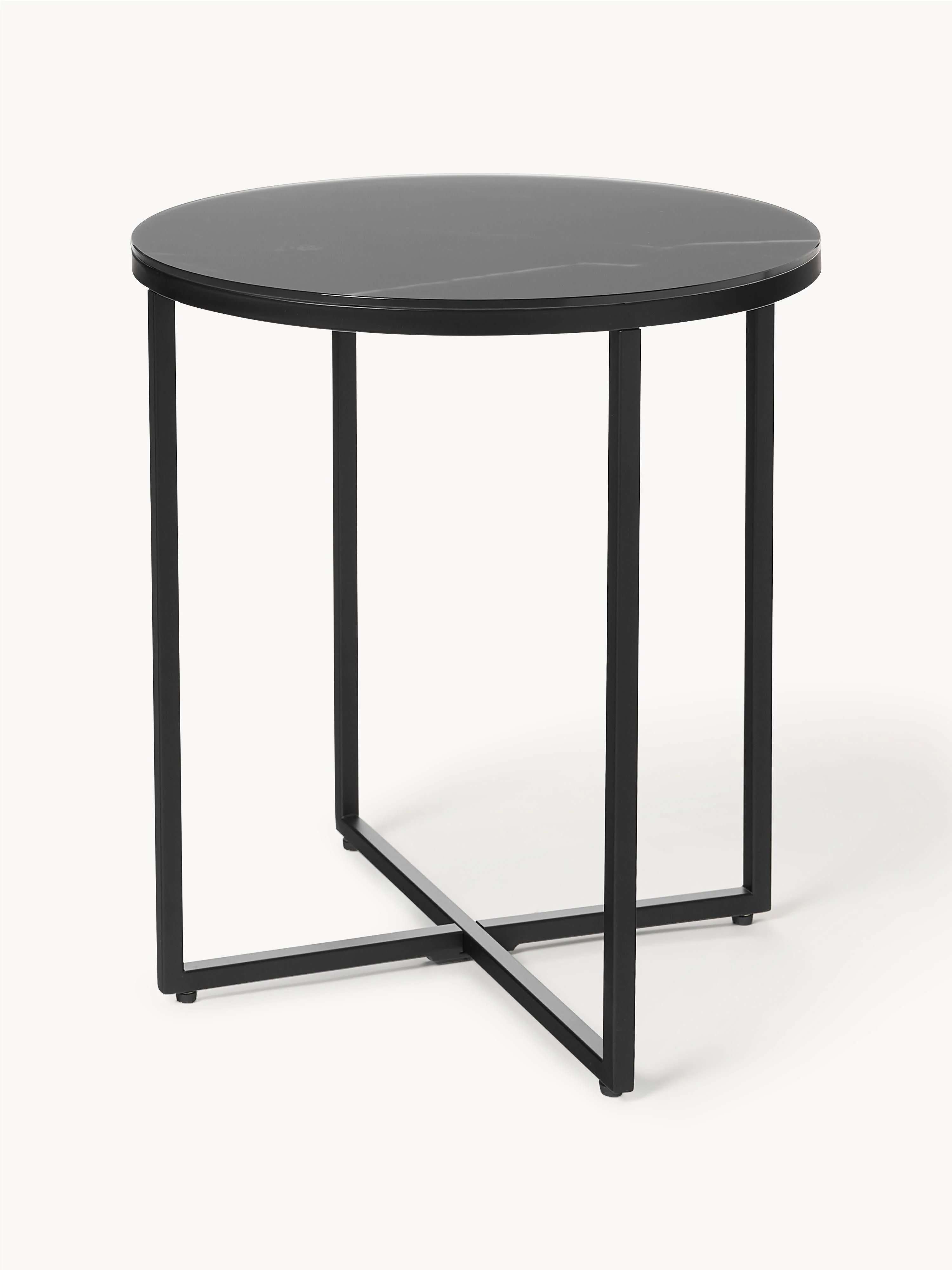 Westwing Collection Antigua round side table with glass top in marble look