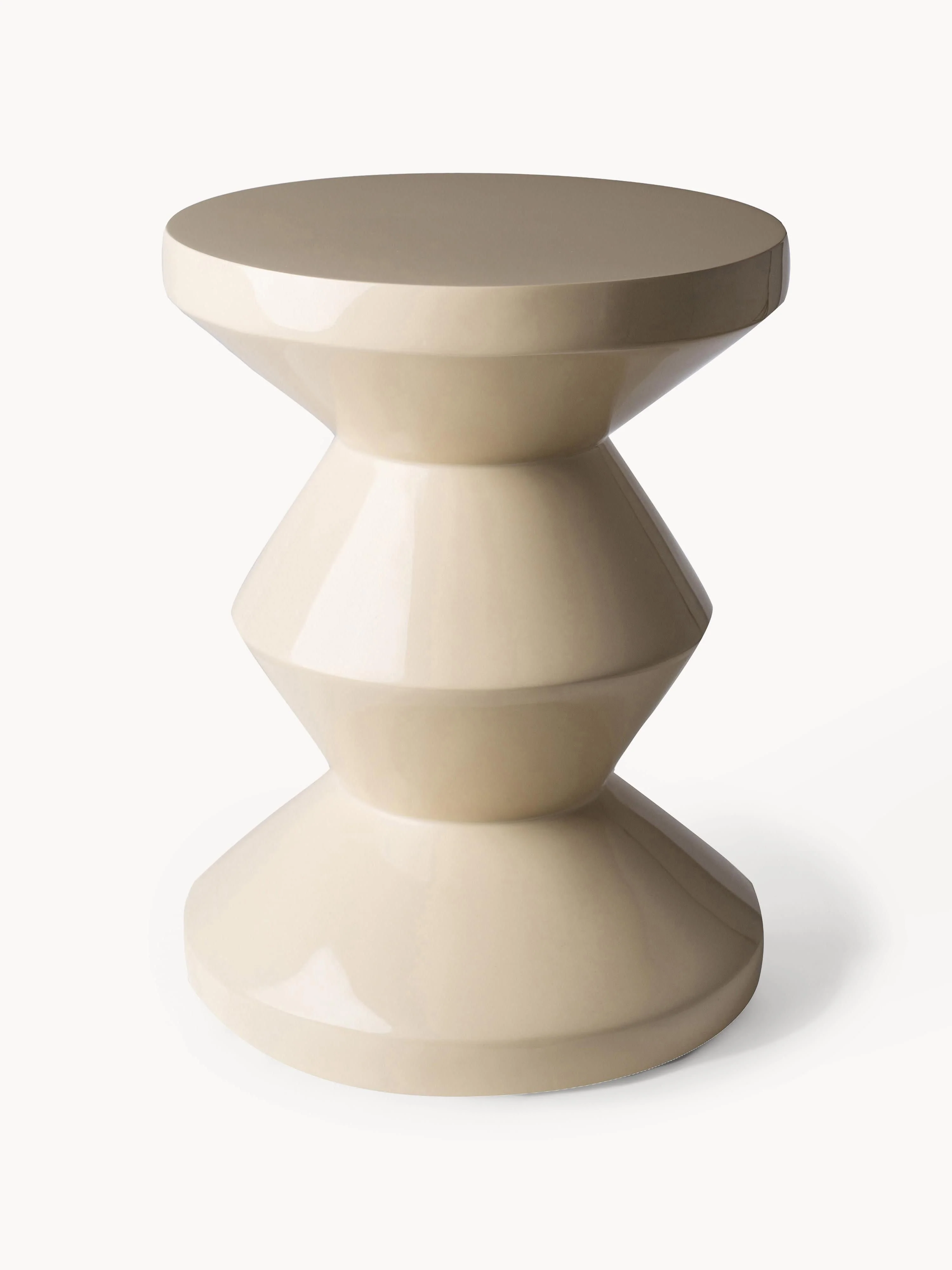 POLSPOTTEN Zig Zag round side table, Light beige, glossy