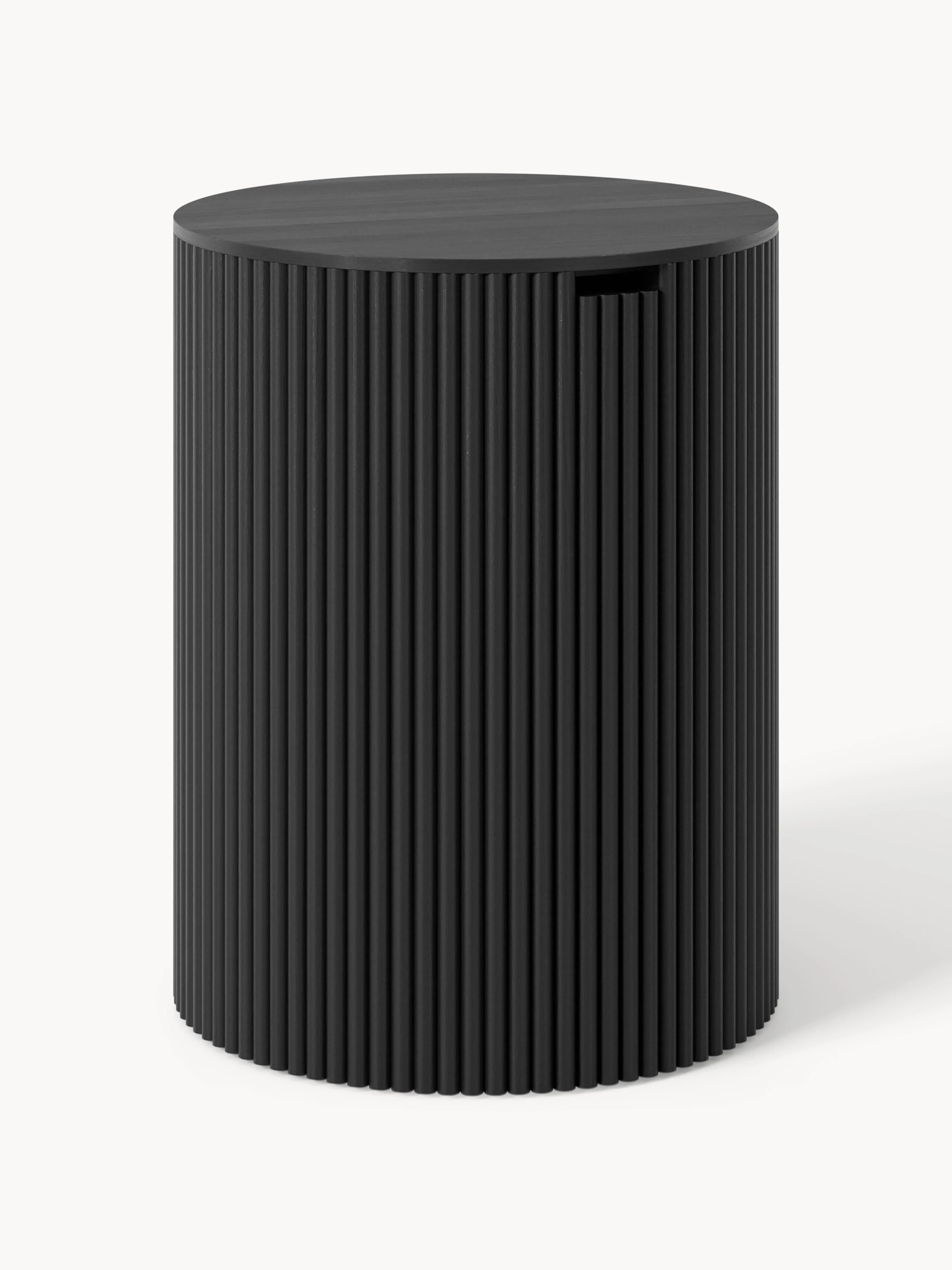 Westwing Collection Nele round wooden side table with storage space, Black