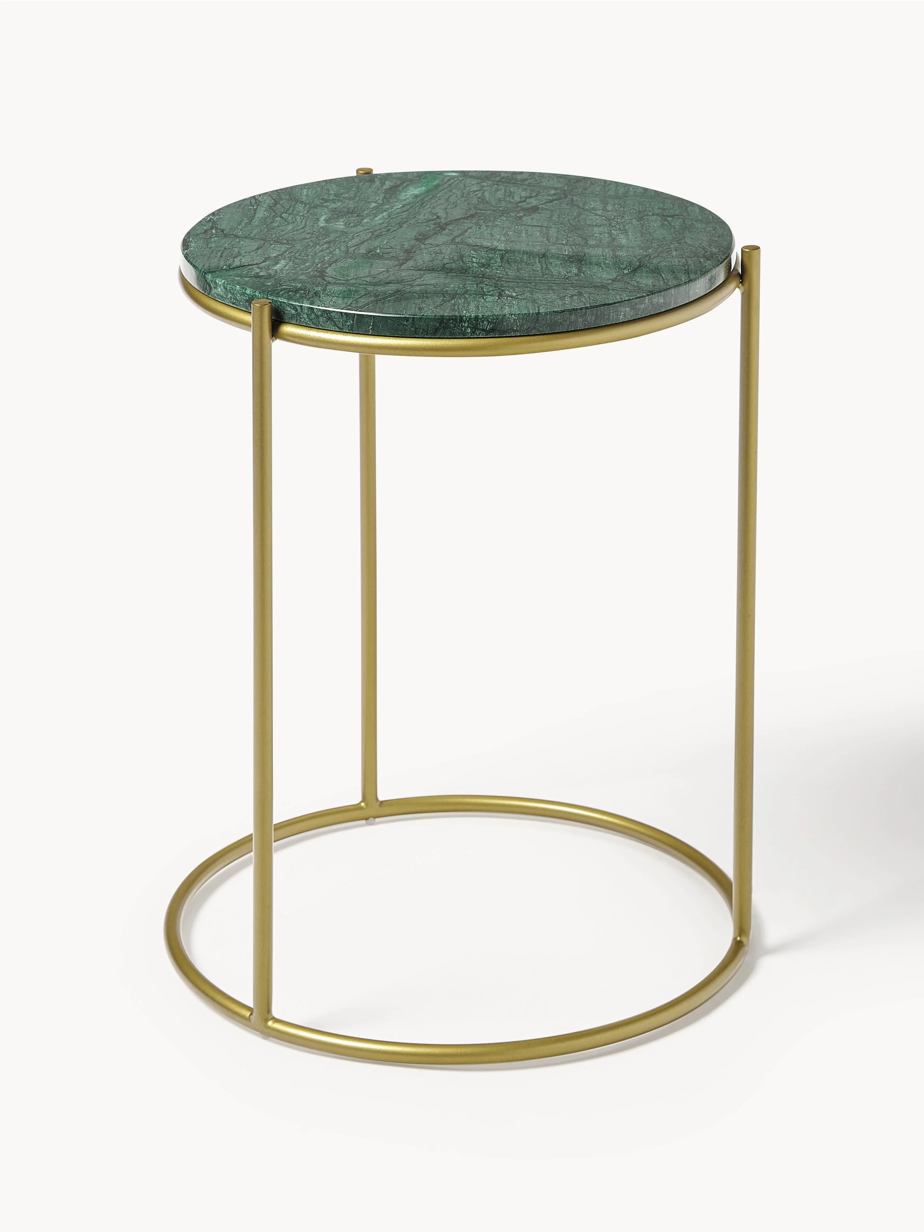Westwing Collection Ella round marble side table, Green marbled, gold-colored