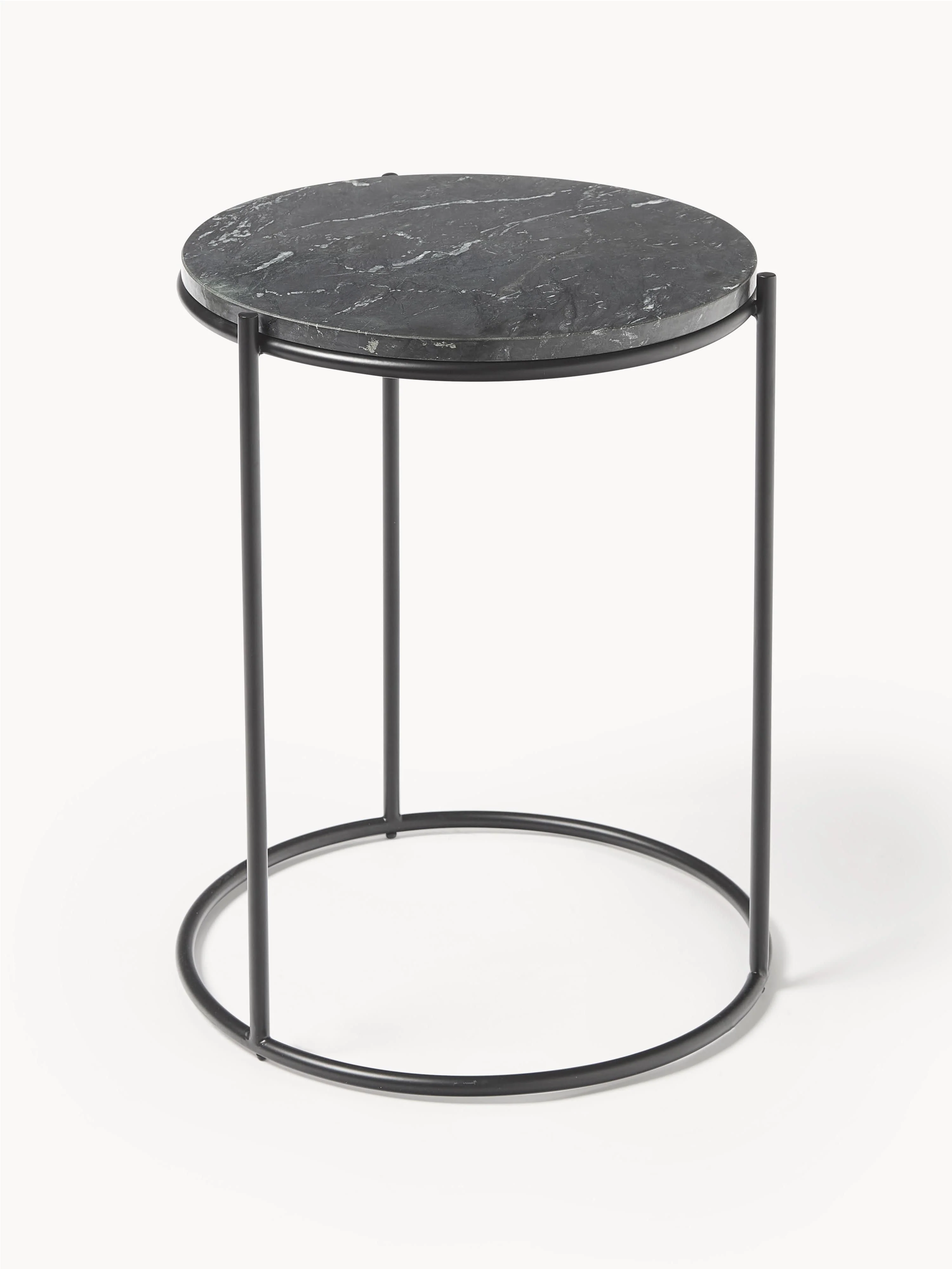 Westwing Collection Ella round marble side table, Black, marbled