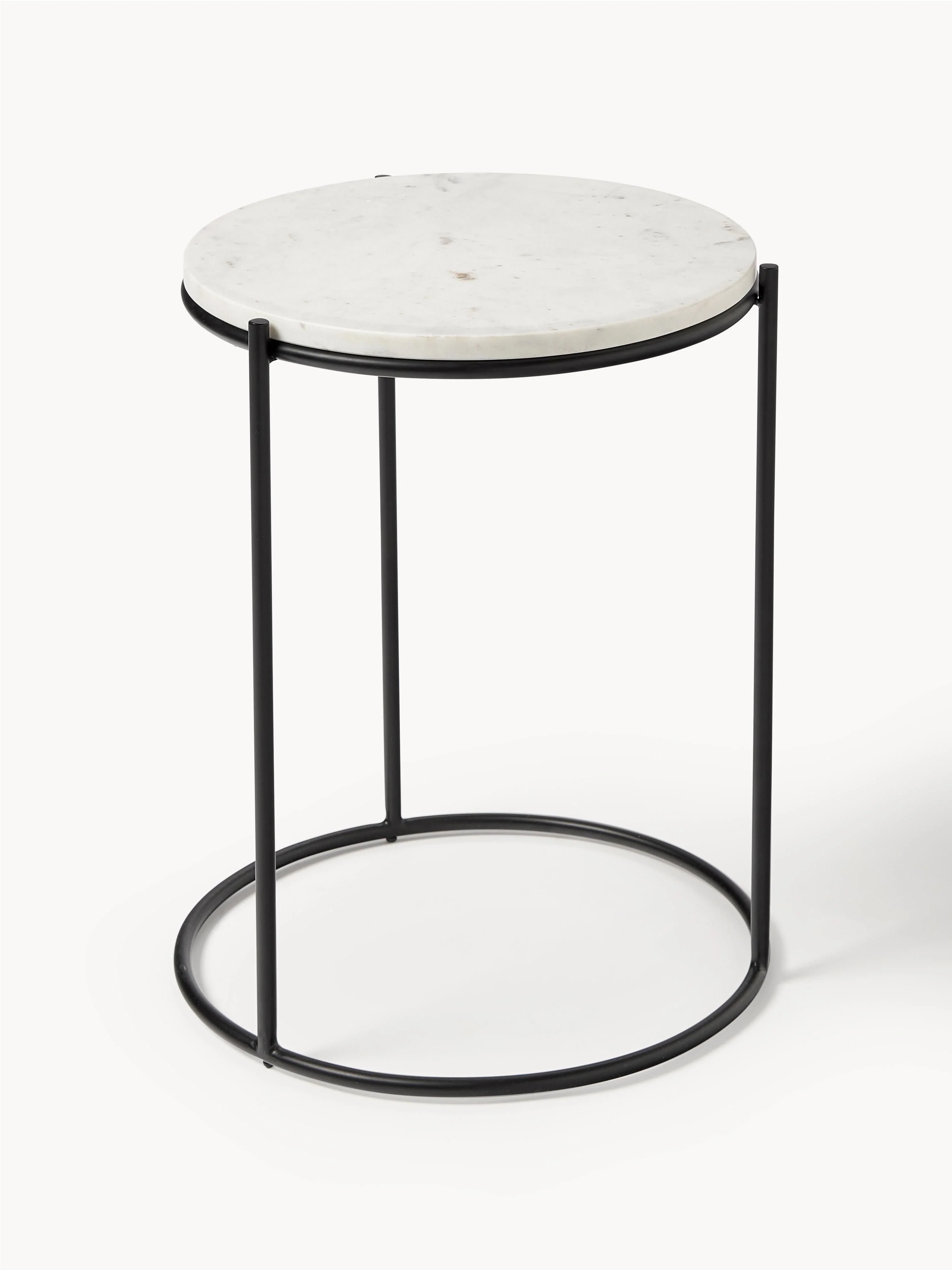 Westwing Collection Ella round marble side table, White, marbled, black