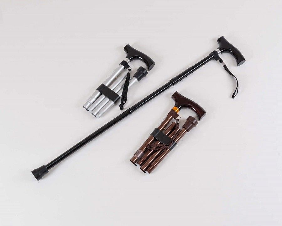 Russka foldable walking stick with wooden Fritz handle, silver 1 St