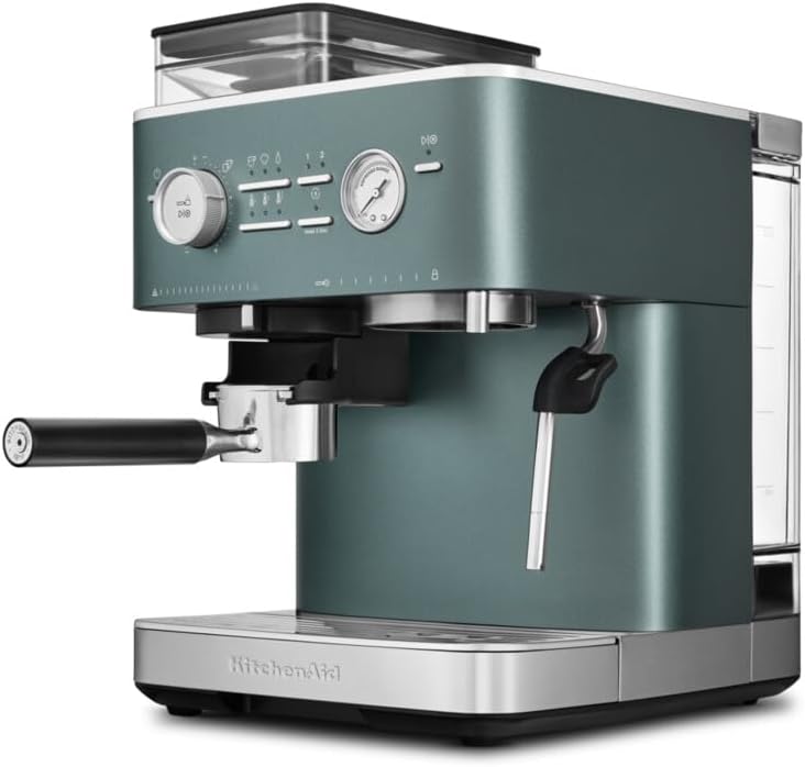 KitchenAid Coffee Machine with Grinder, Semi-Automatic Espresso Machine, Hot Drinks from Espresso to Cappuccino, Milk Frother for Milk Jug, Bean Container (Juniper)