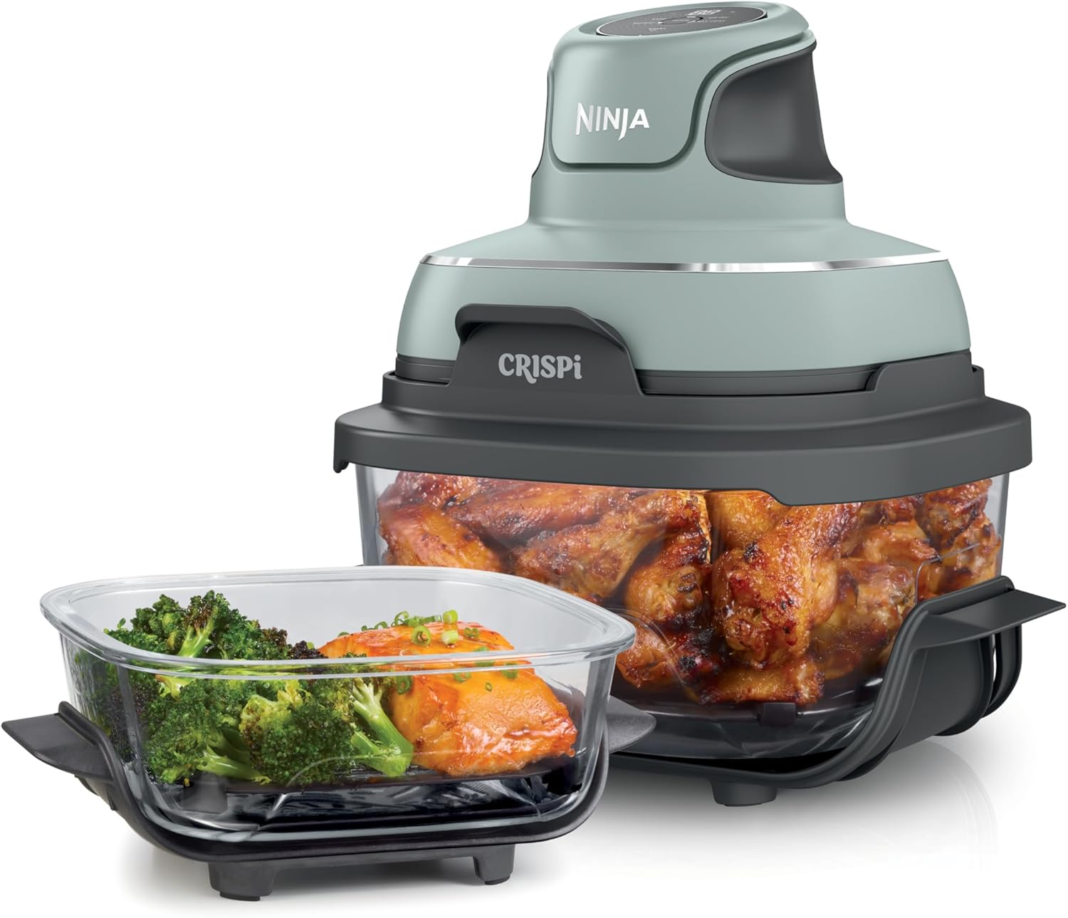 Ninja Crispi Air Fryer, Microwave, Freezer and Dishwasher Safe, Portable Cooking System Made of Non-Toxic Glass, 1.5L Glass Container and 6 Cups with Lids