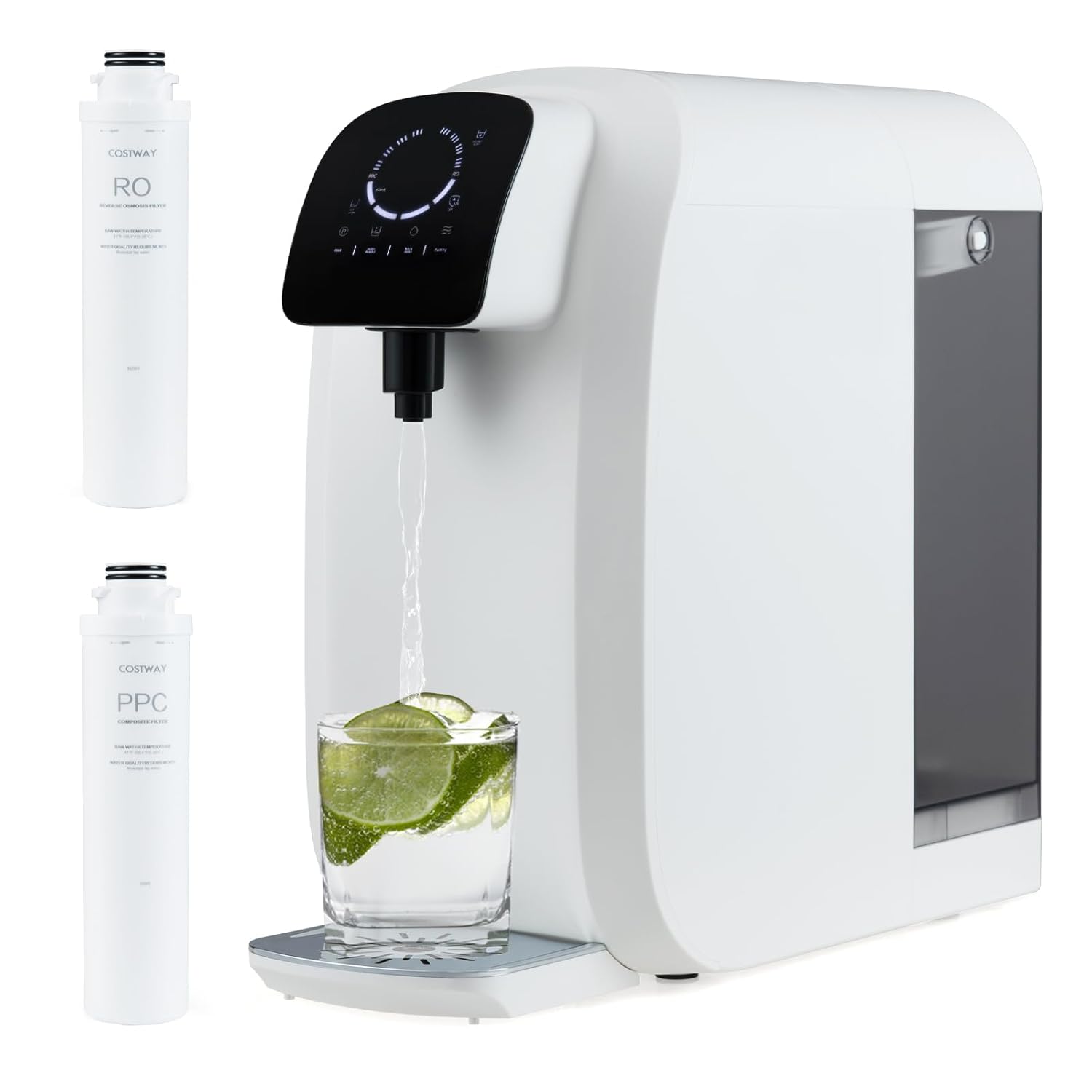 COSTWAY Store COSTWAY Reverse Osmosis Water Filter, RO+PPC Water Filtration System with UV Light, Reverse Osmosis System Drinking Water Filter for Home, Osmosis System 4:1 Pure for Drain (Black)